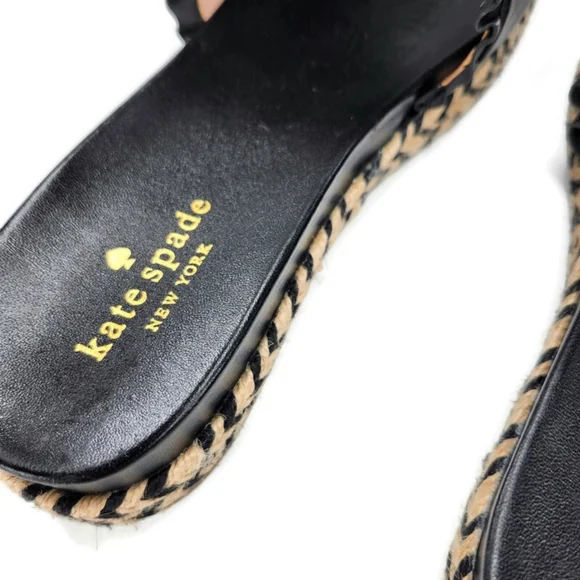 Kate Spade Zahara Black Ruffled Leather Open-Toe Slide-On Flat Espadille Sandals - Picture 6 of 10